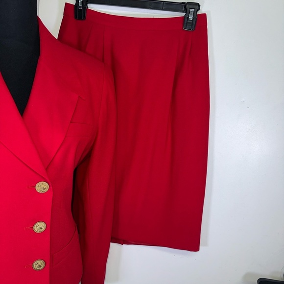 VINTAGE NWT Kasper Red Double-Breasted Blazer and Skirt Set - Picture 9 of 16